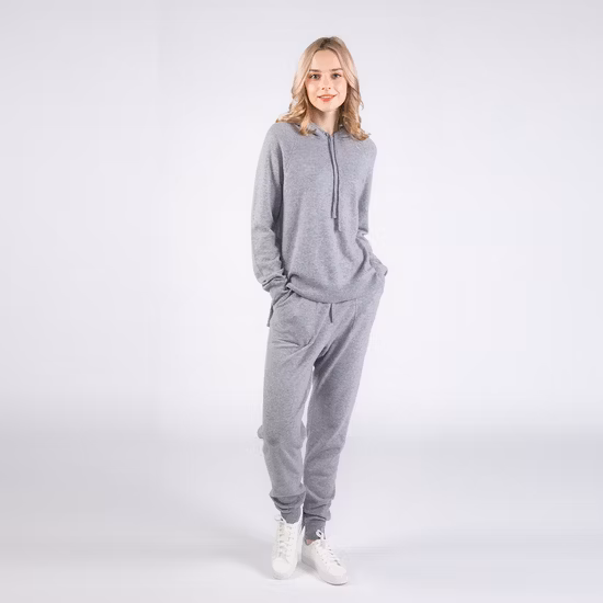 Pantalón joggers de ocio de cachemira de lujo para mujer y suéter con capucha de cachemira
